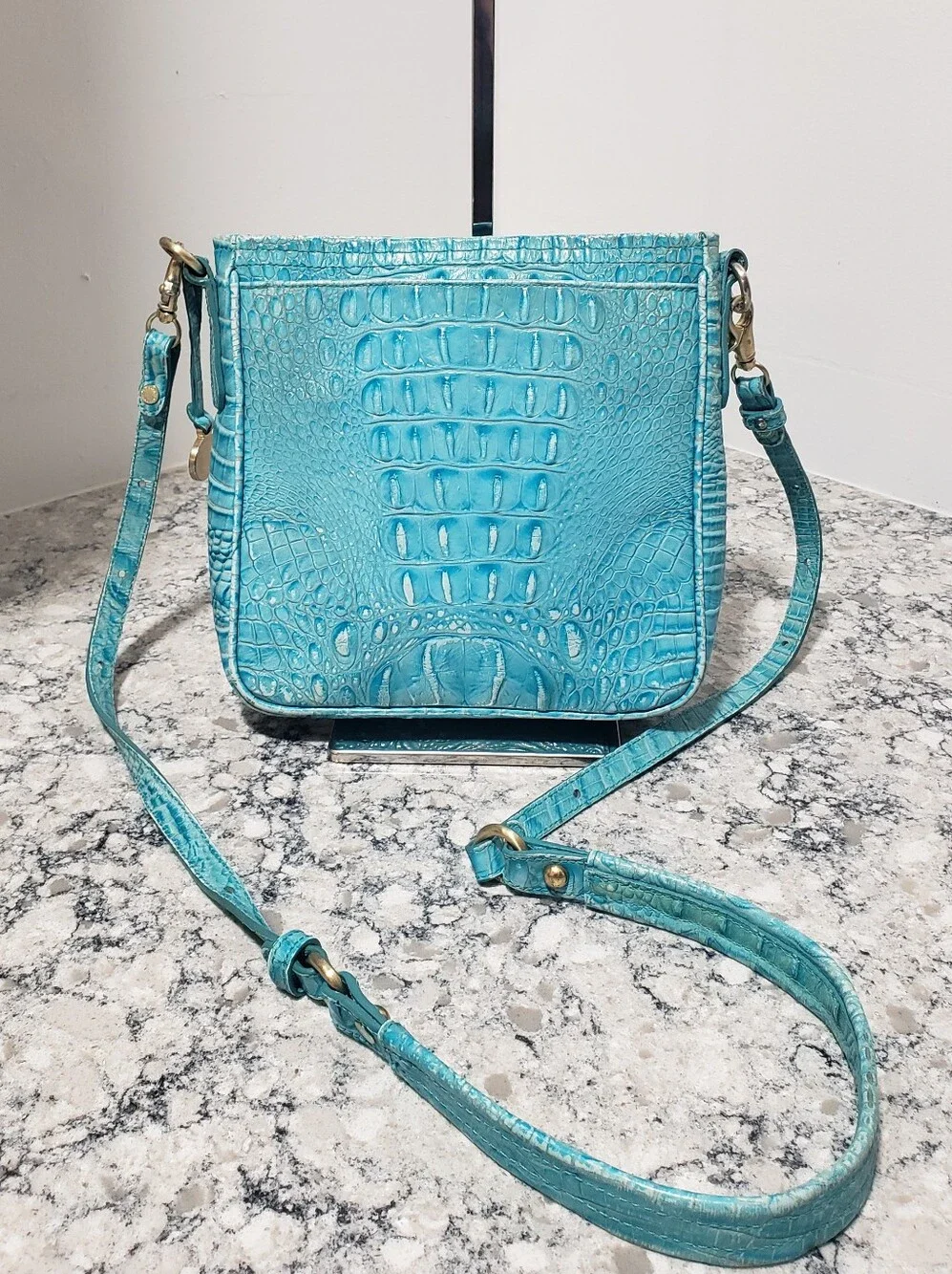 Brahmin Cleo Capri Turquoise Blue Leather Crossbody Bag